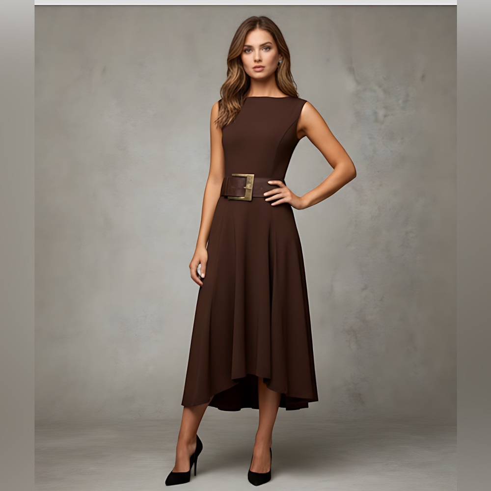A Line Sleeveless Asymmetrical Hem Dress Brown